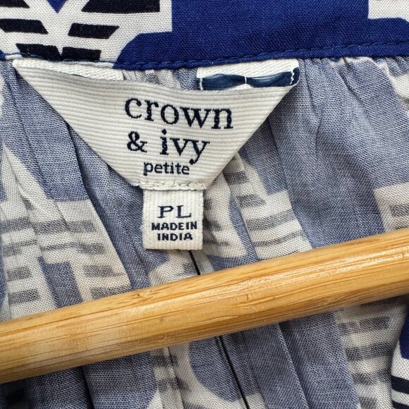 Crown Ivy Moroccan Market Blouse Womens Blue White Crochet Cutout Size PL - Picture 5 of 9